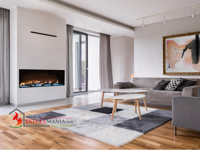 chimenea de gas sinatra con troncos y led del catálogo de Planika 2021